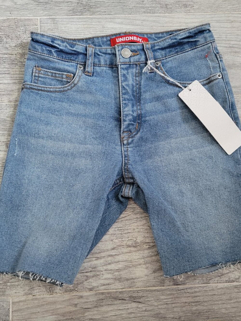 Unionbay Denim Shorts Women's 0 Blue Biker High Rise Cut Off Raw Hem NWT